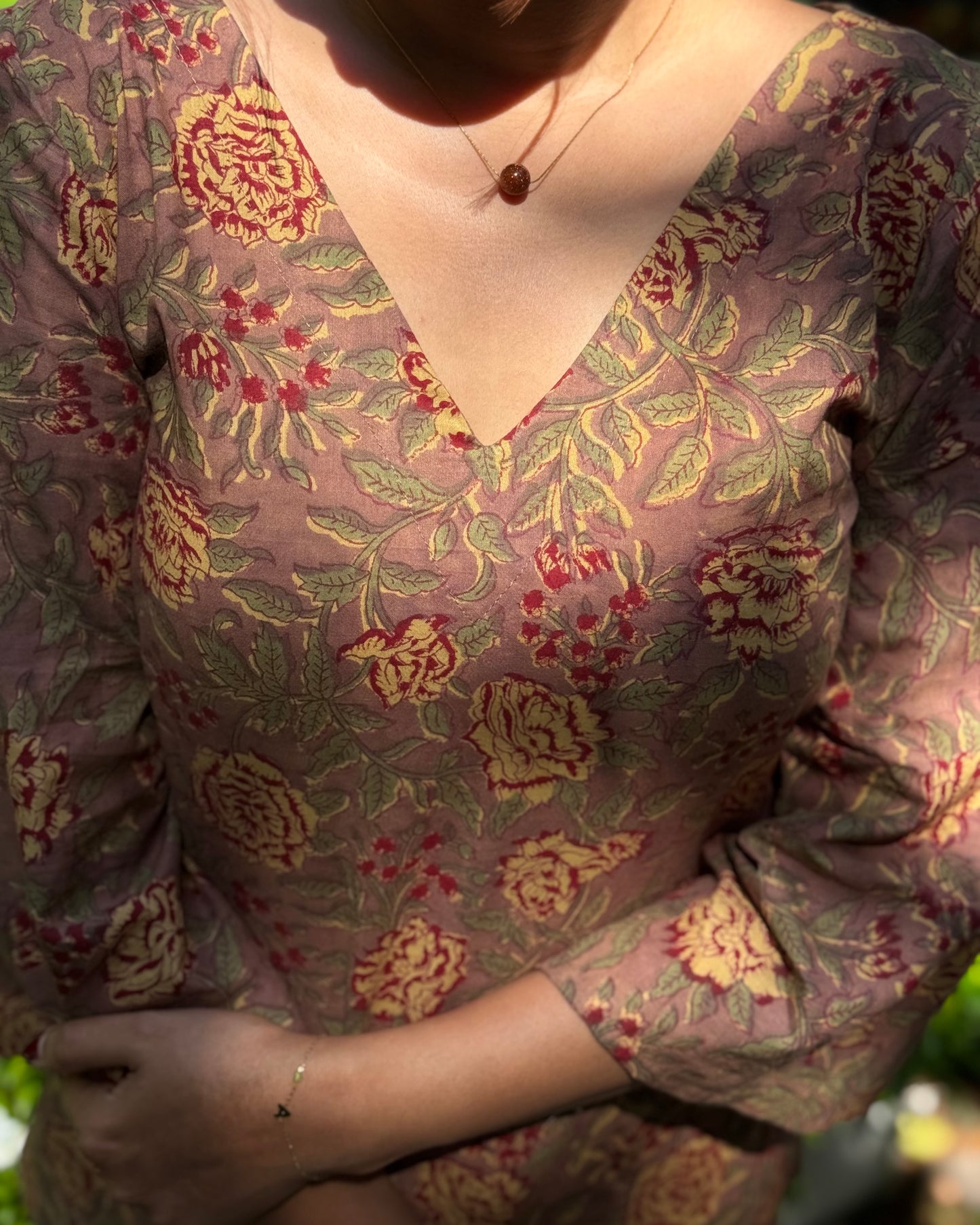 Narmaa - Hand Block Printed Brown Short Kurti (with sleeves)