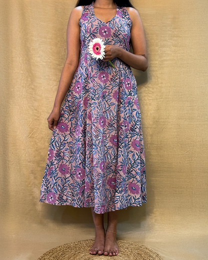 Muskaan - Hand Block Printed Lavender A-line Dress