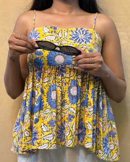 Sapna - Hand Block Printed Yellow Peplum Top
