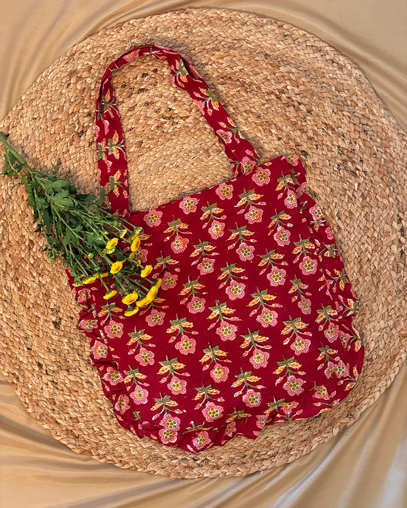 Jhola - Hand Block Printed Red Mini Tote Bag