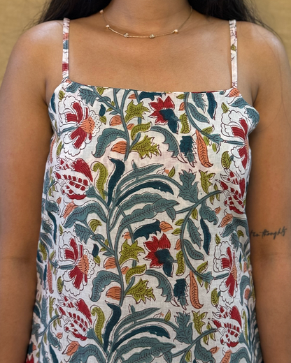 Chamak - Hand Block Printed White Full Length Dress