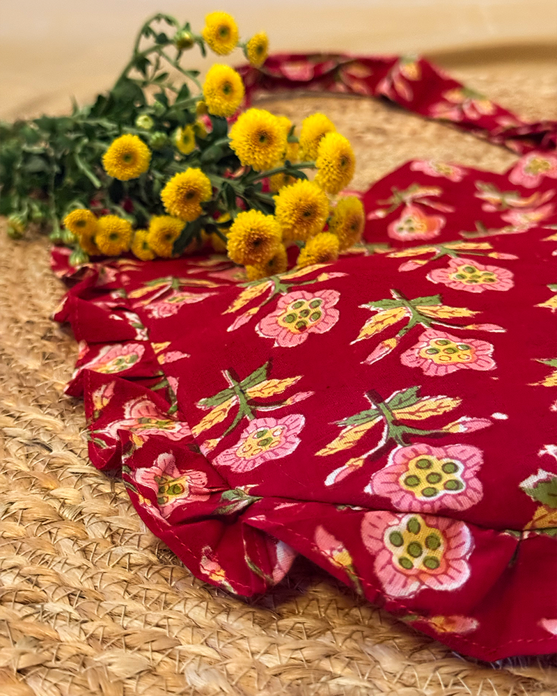 Jhola - Hand Block Printed Red Mini Tote Bag