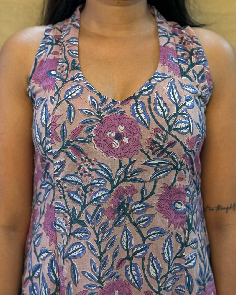 Muskaan - Hand Block Printed Lavender A-line Dress