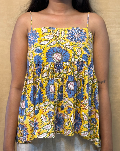 Sapna - Hand Block Printed Yellow Peplum Top
