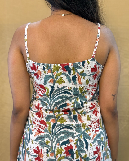 Chamak - Hand Block Printed White Full Length Dress