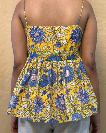 Sapna - Hand Block Printed Yellow Peplum Top