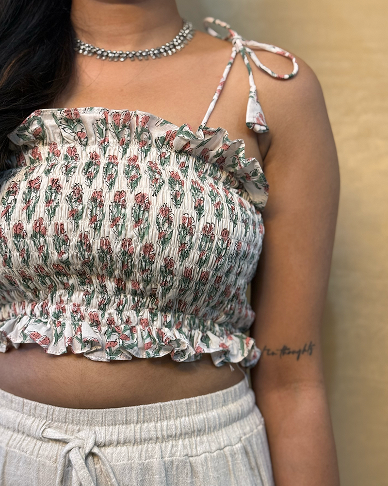 Intehaa - Hand Block Printed White Tube Top