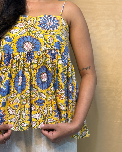 Sapna - Hand Block Printed Yellow Peplum Top