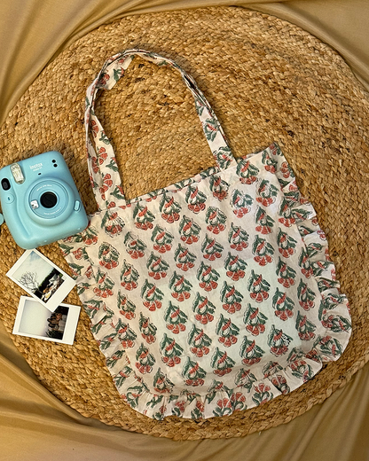 Jhola - Hand Block Printed White Mini Tote Bag