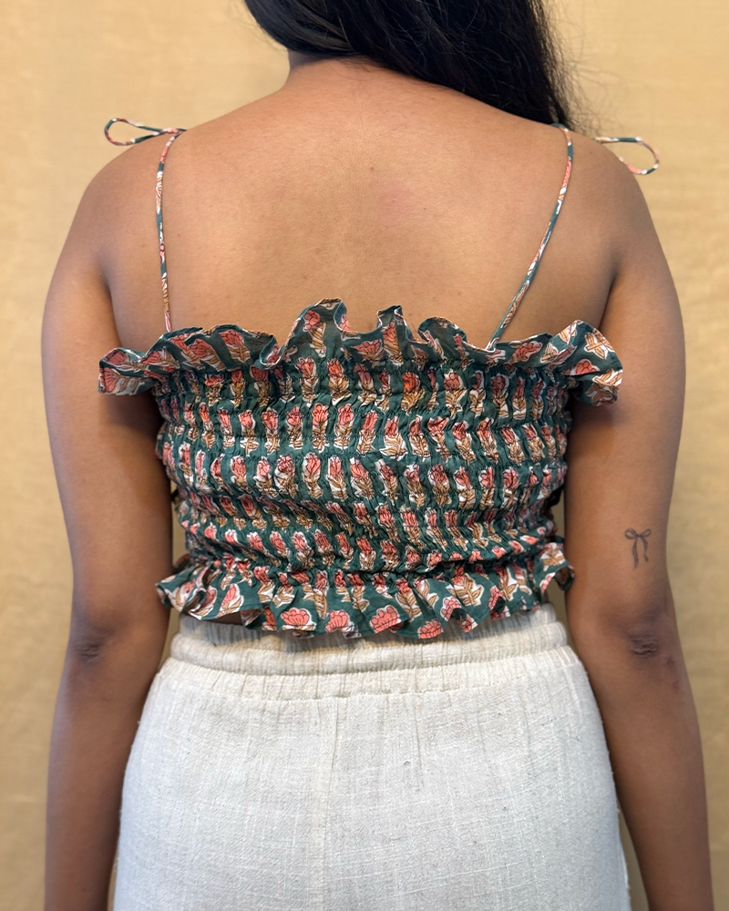 Intehaa - Hand Block Printed Green Tube Top