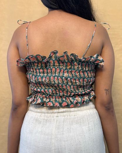 Intehaa - Hand Block Printed Green Tube Top