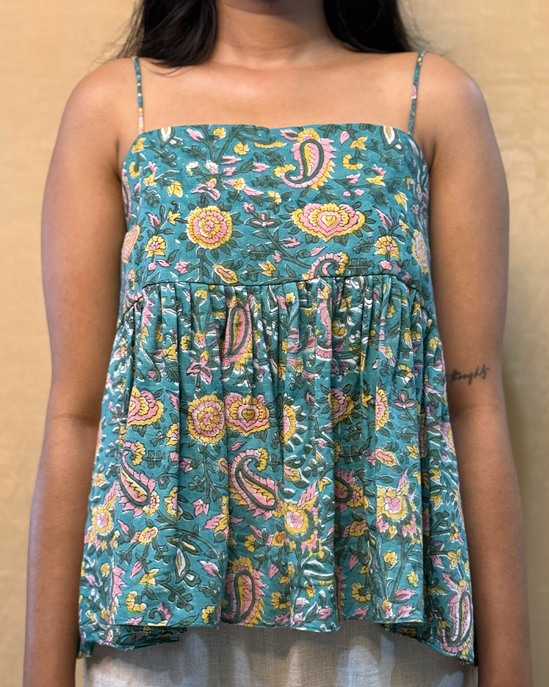 Sapna - Hand Block Printed Blue Peplum Top