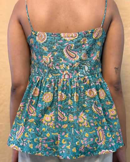 Sapna - Hand Block Printed Blue Peplum Top