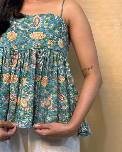 Sapna - Hand Block Printed Blue Peplum Top