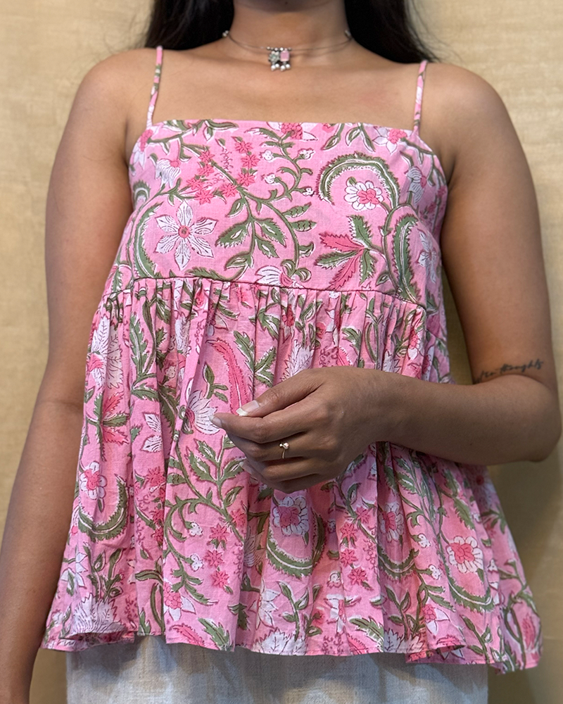 Sapna - Hand Block Printed Pink Peplum Top