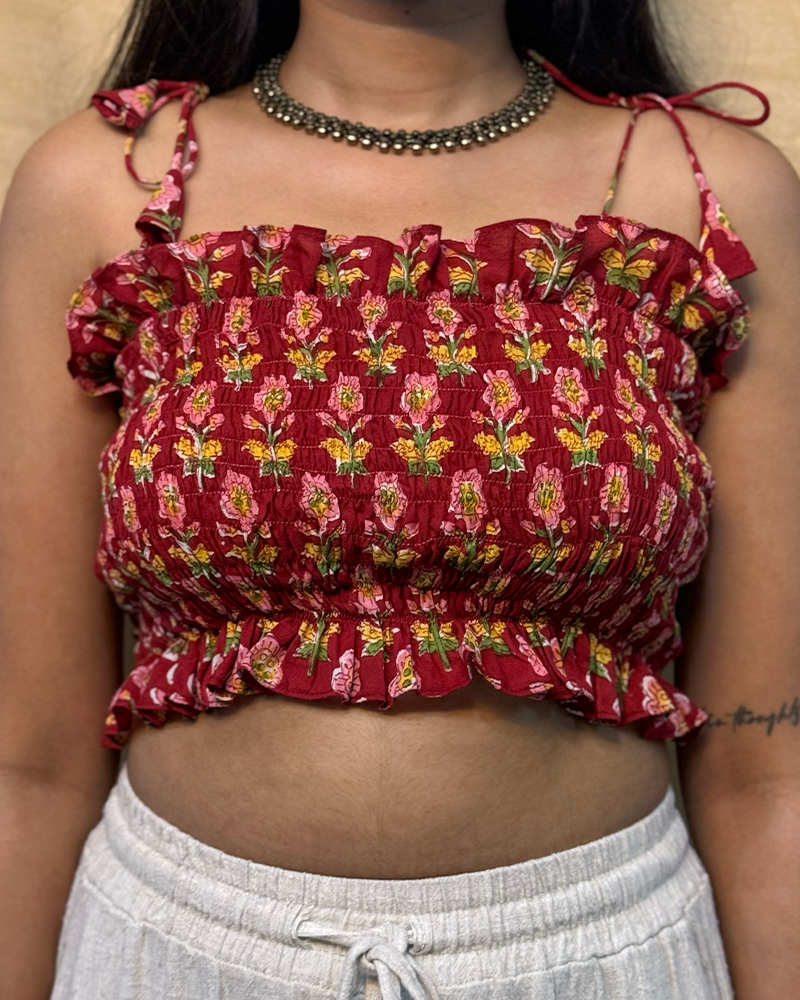 Intehaa - Hand Block Printed Red Tube Top