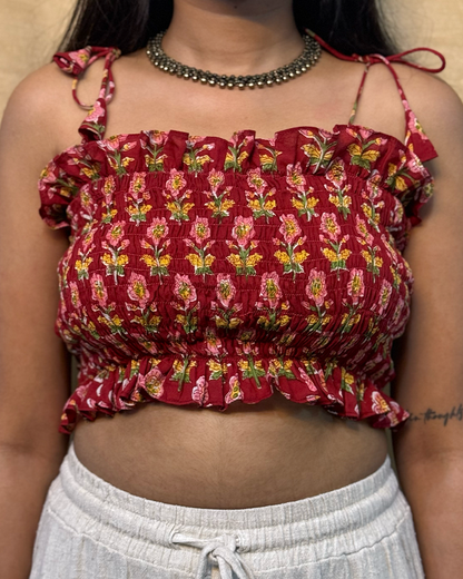 Intehaa - Hand Block Printed Red Tube Top