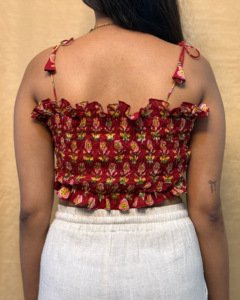 Intehaa - Hand Block Printed Red Tube Top