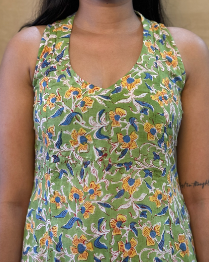 Muskaan - Hand Block Printed Green A-line Dress