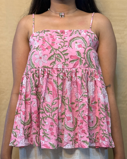 Sapna - Hand Block Printed Pink Peplum Top