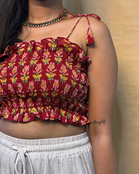 Intehaa - Hand Block Printed Red Tube Top