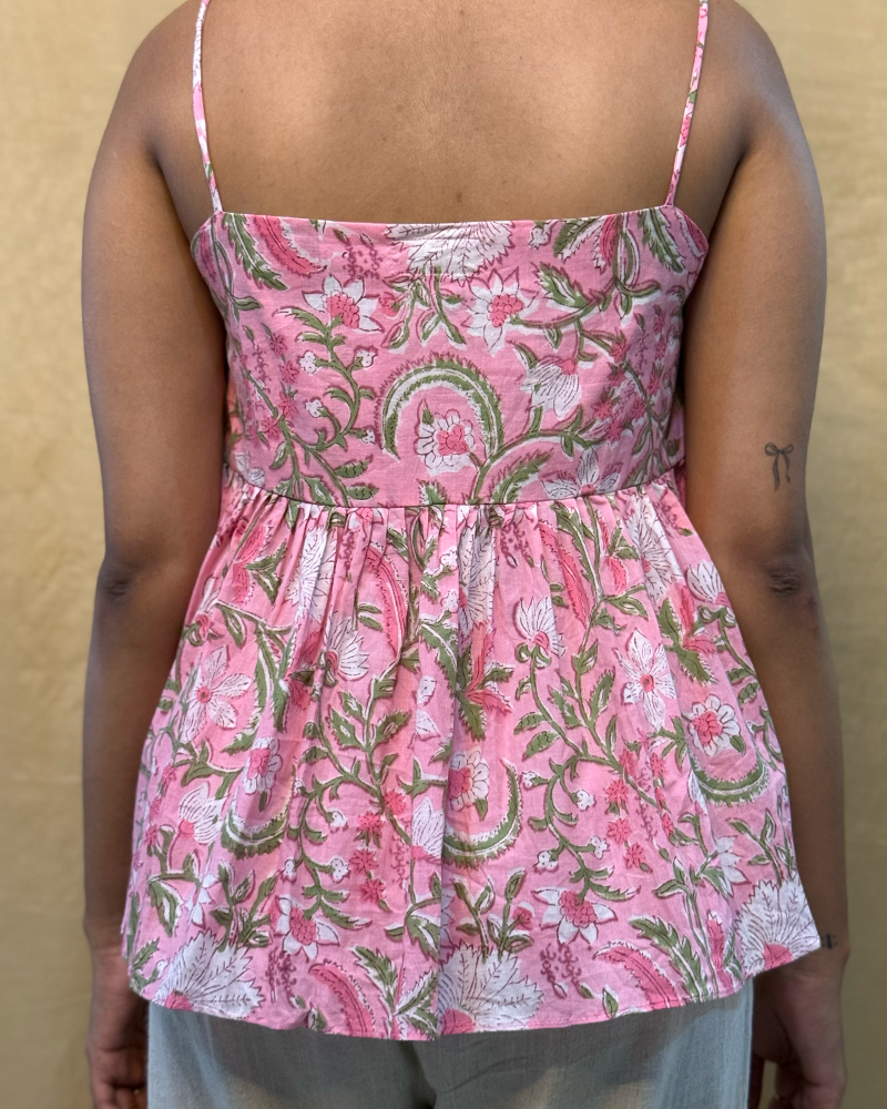 Sapna - Hand Block Printed Pink Peplum Top