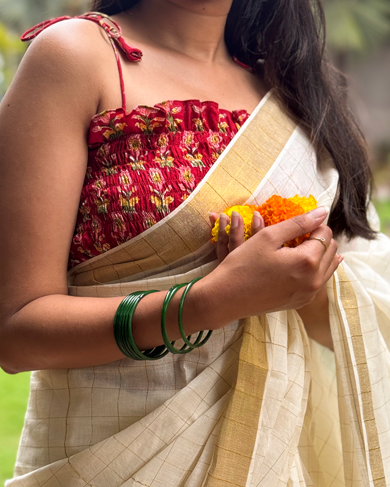 Pookal - Hand Block Printed Red Tie-up Blouse