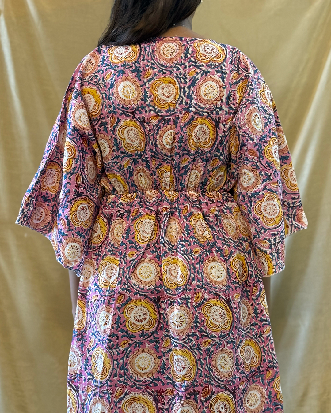 Leher - Hand Block Printed Pink Kaftan Dress