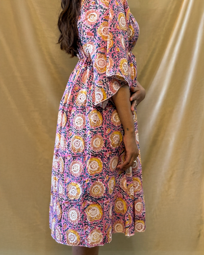 Leher - Hand Block Printed Pink Kaftan Dress