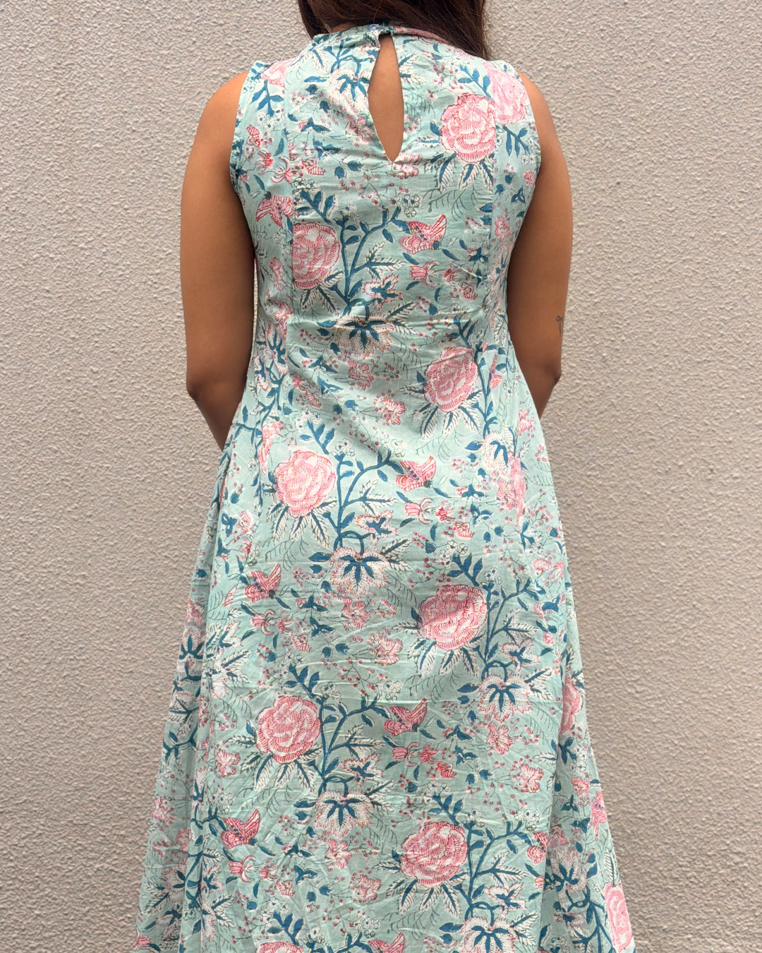 Muskaan - Hand Block Printed Light Blue A-line Dress