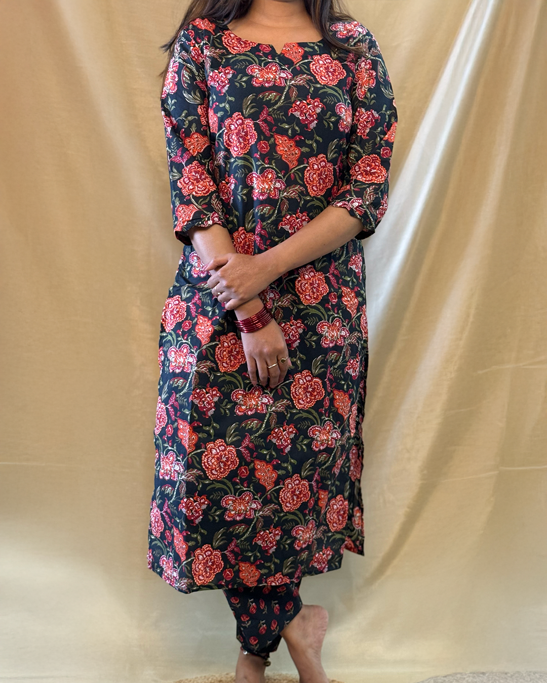 Komal - Black & Orange Floral Co-ord Set