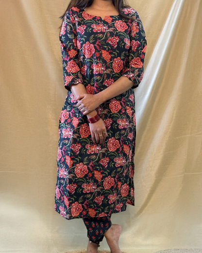 Komal - Black & Orange Floral Co-ord Set