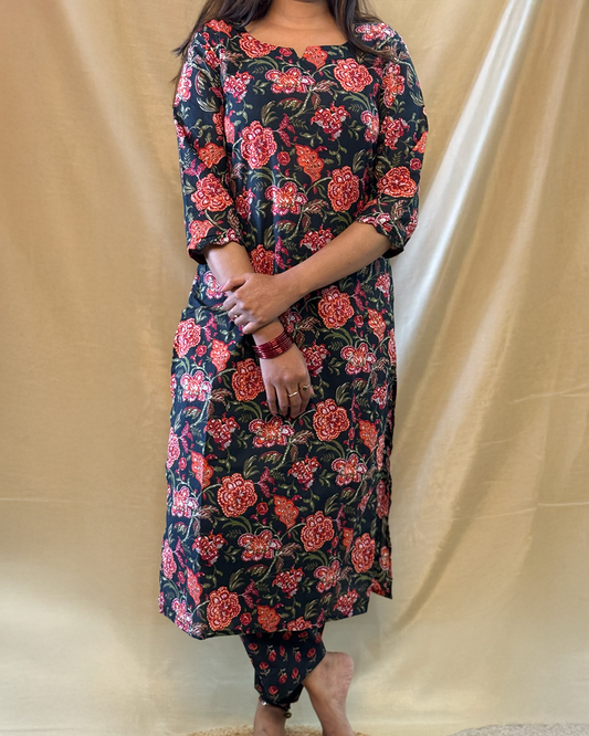 Komal - Black & Orange Floral Co-ord Set