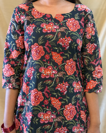 Komal - Black & Orange Floral Co-ord Set