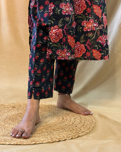Komal - Black & Orange Floral Co-ord Set