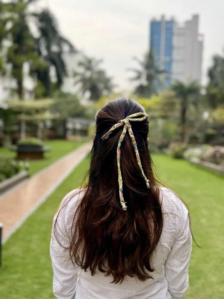 Roop - Hand Block Printed Hair Tie Strings(Green)