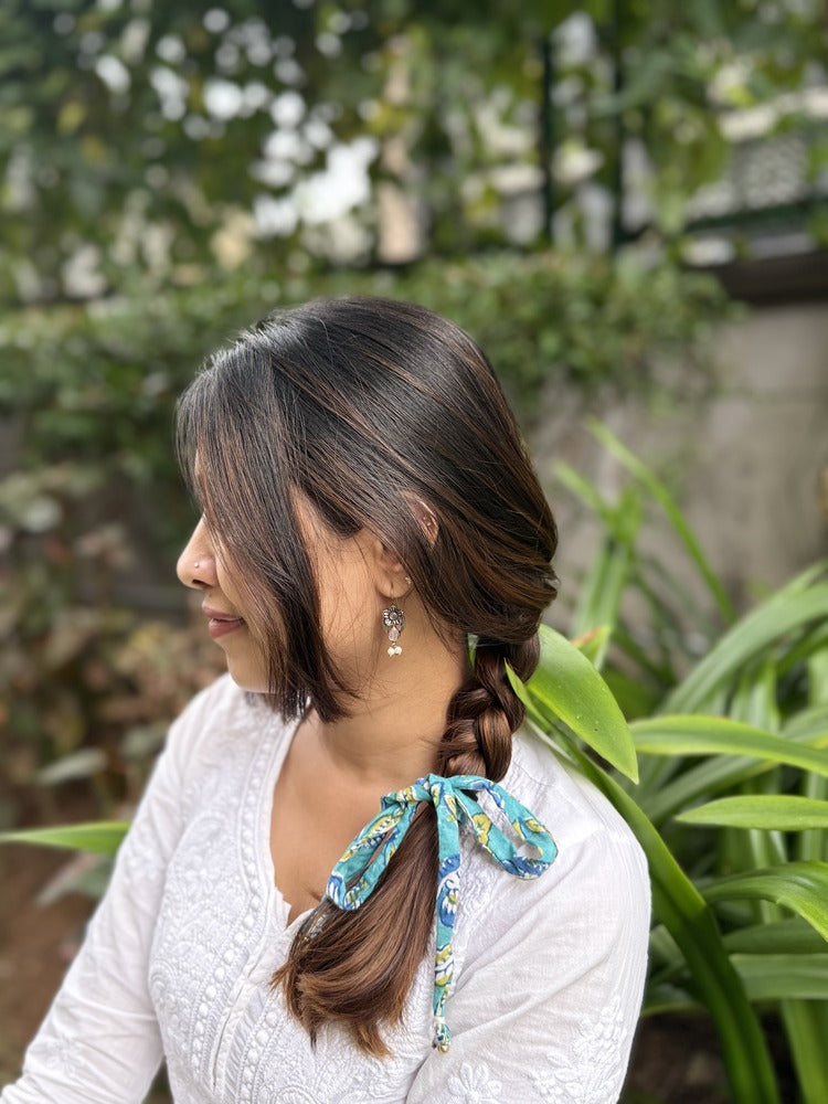 Roop - Hand Block Printed Hair Tie Strings(Blue)