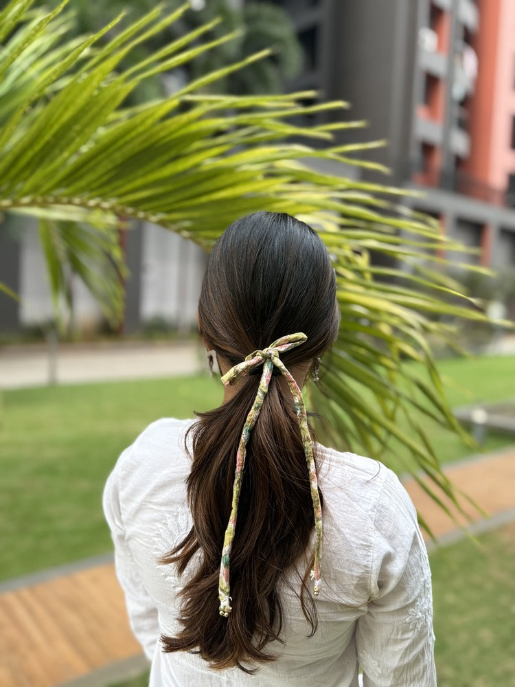 Roop - Hand Block Printed Hair Tie Strings(Green)