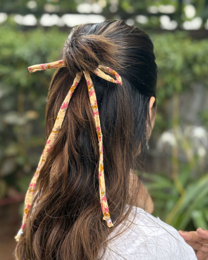 Roop - Hand Block Printed Hair Tie Strings(Yellow)