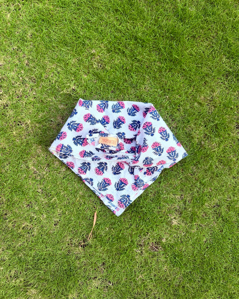 Saanjh - Hand Block Printed White Head Scarf