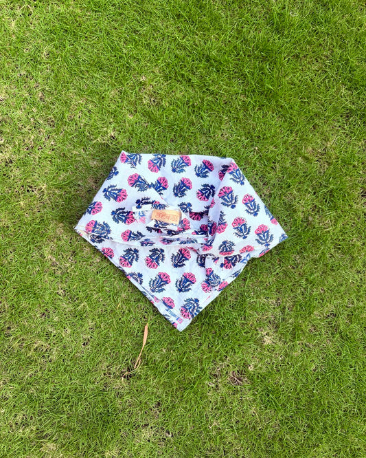 Saanjh - Hand Block Printed White Head Scarf