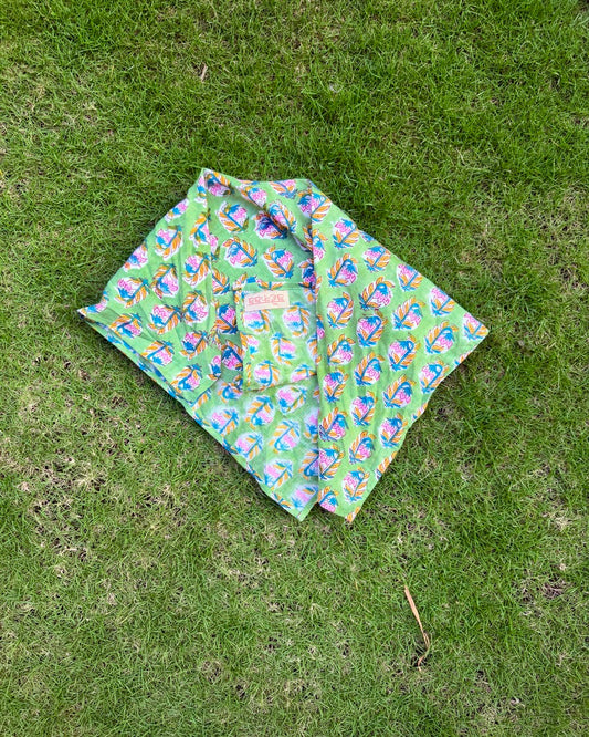 Saanjh - Hand Block Printed Green Head Scarf