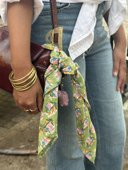 Saanjh - Hand Block Printed Green Head Scarf
