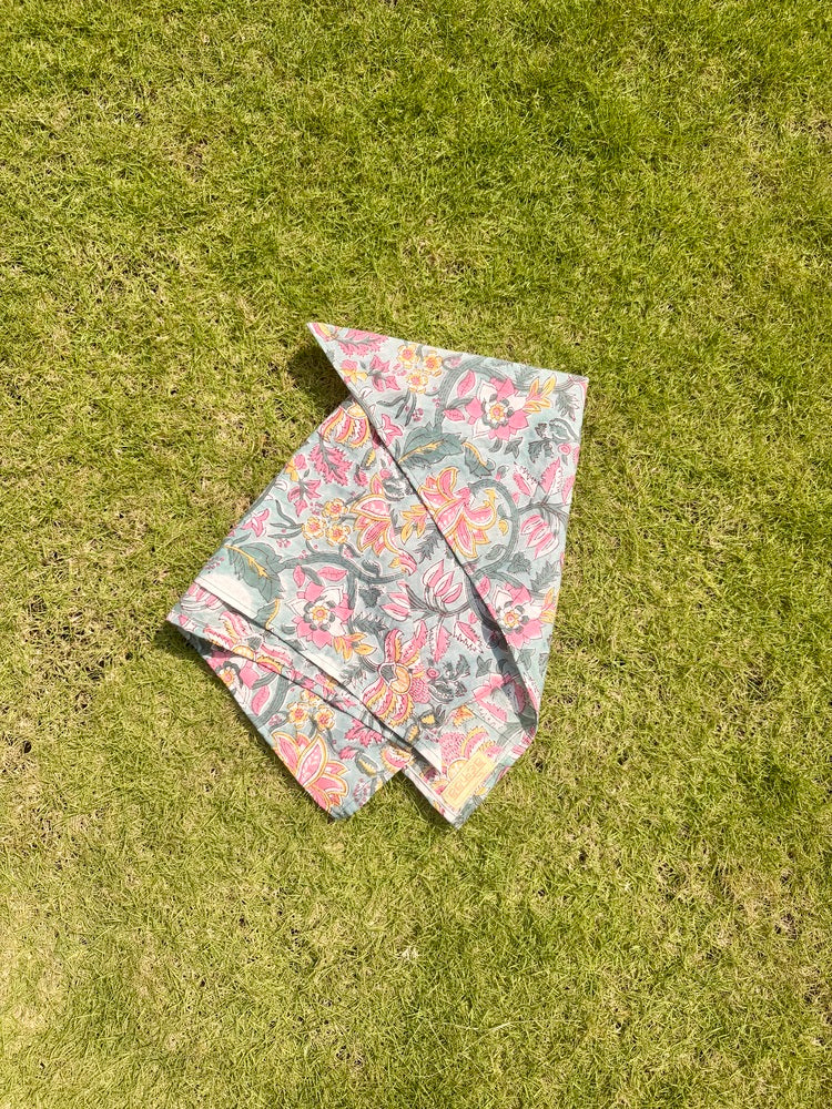 Saanjh - Hand Block Printed White Head Scarf