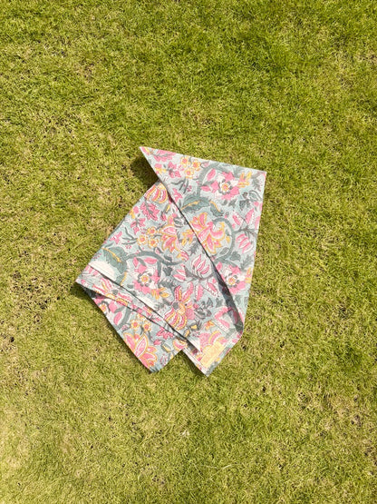 Saanjh - Hand Block Printed White Head Scarf