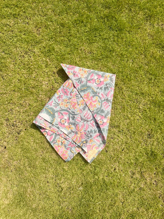 Saanjh - Hand Block Printed White Head Scarf