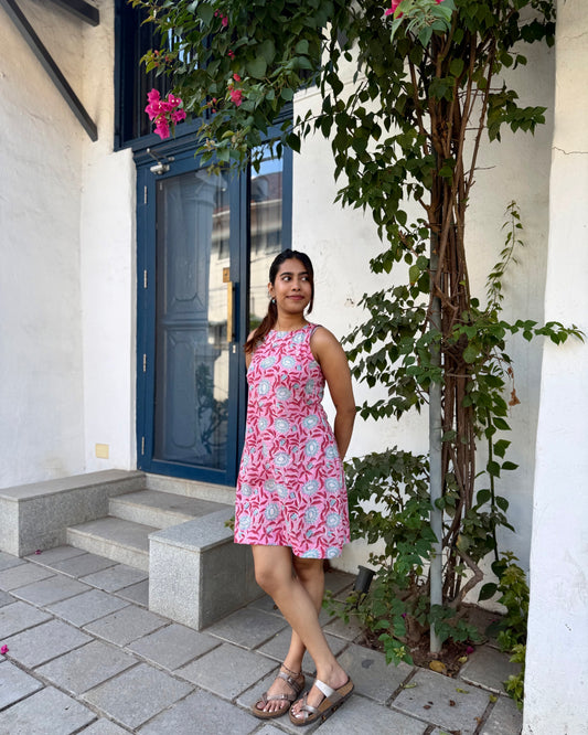 Gudiya - Hand Block Printed Pink Short Dress