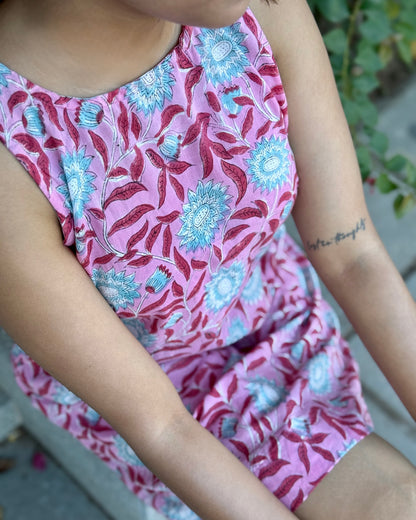 Gudiya - Hand Block Printed Pink Short Dress