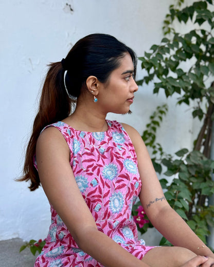 Gudiya - Hand Block Printed Pink Short Dress