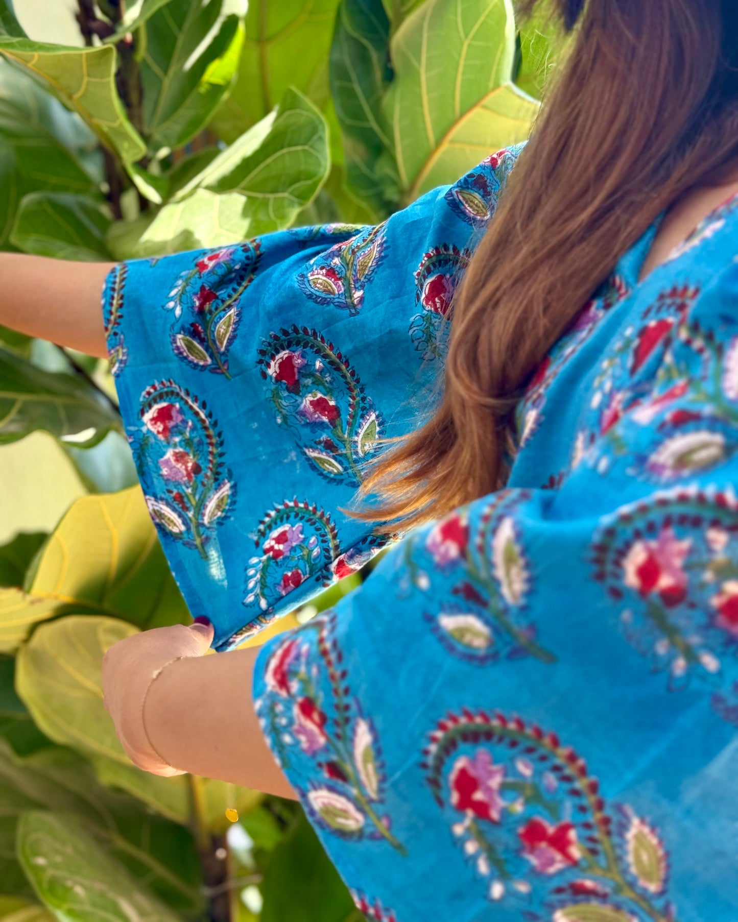 Narmaa - Hand Block Printed Blue Short Kurti (with sleeves)